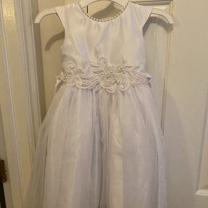 Faux-Pearl Satin/Tulle Fit & Flare Flower Girl Dress, Size 2, Off-White